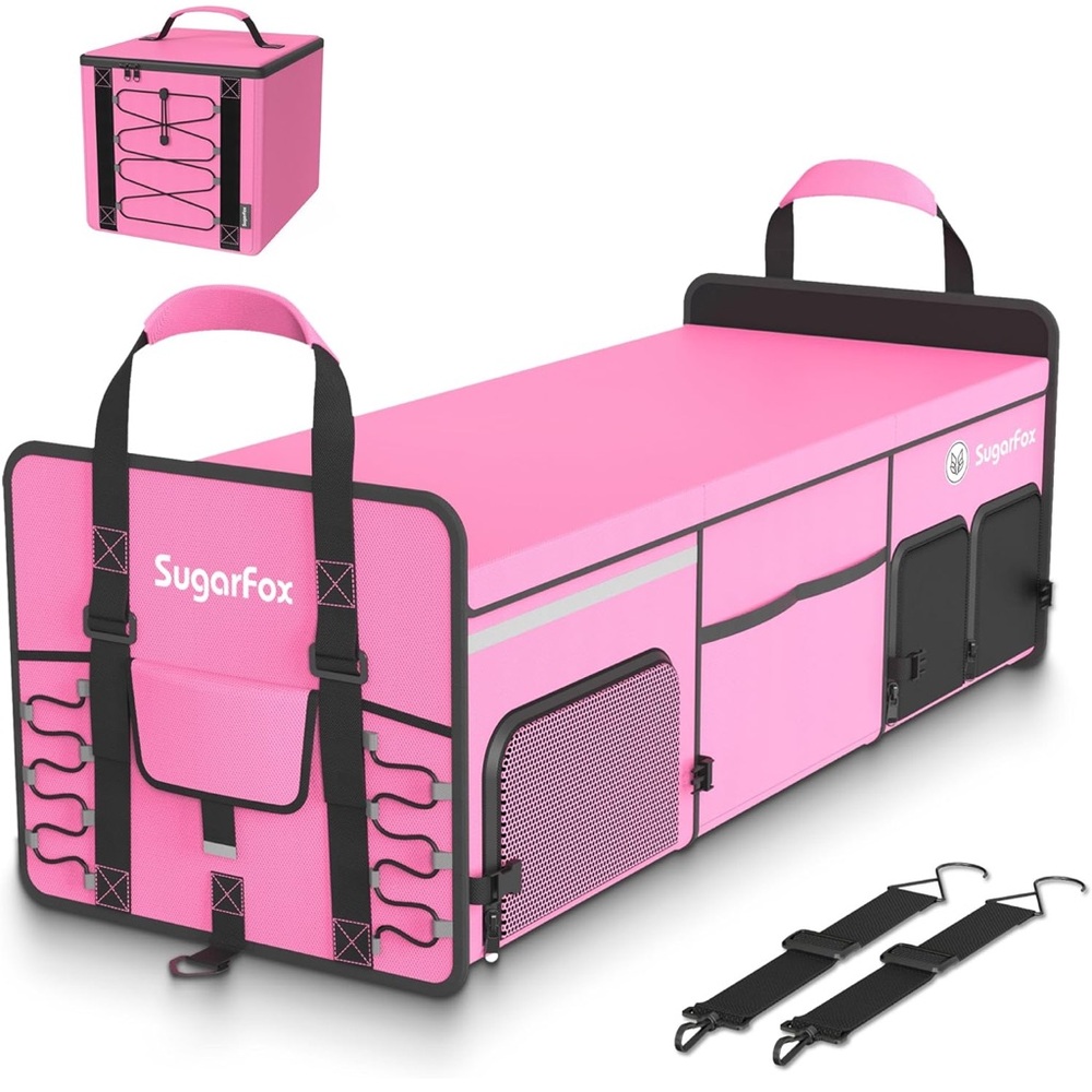 Bold Pink Trunk Organizer w/ Ice Pack & Shoe Storage – Foldable Car Accessory